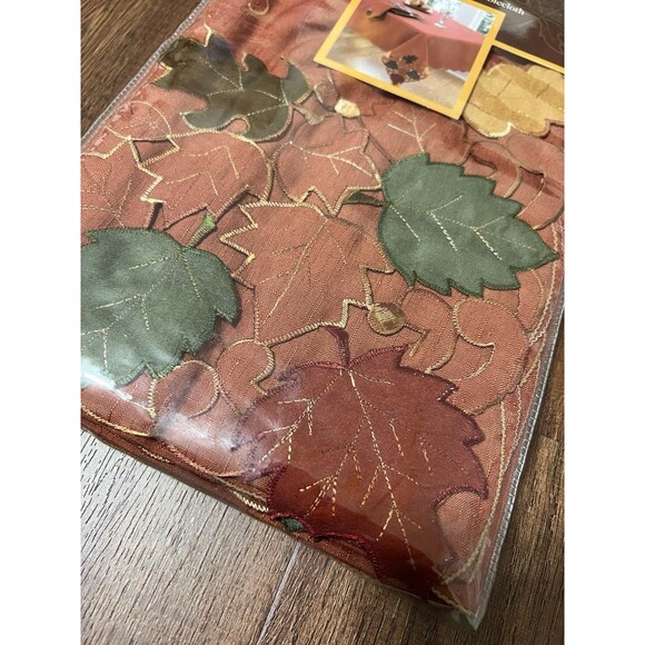 Bed Bath & Beyond Tablecloth Fall Autumn Leaves Embroidered New 60”x84” Oblong - Picture 2 of 9